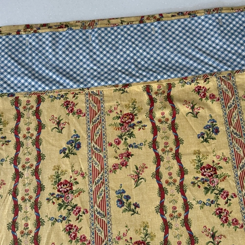 NWOT custom shower curtain, cotton French country print, 99” wide by 70” long.